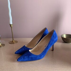 Manolo Blahnik BB Blue Suede Heels 38